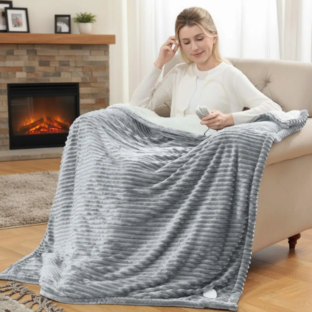 

Soft Flannel Electric Throw Blanket 50x60 Inch, 10 Timer & 6 Heat Settings, Machine Washable with Overheat Protection