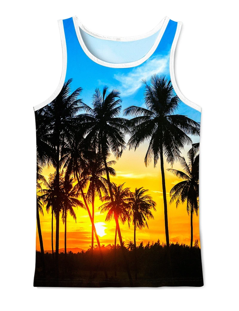 

Hawaii Scenery 3D Print Tank Top Summer Mens Beach Streetwear Y2k Tops Oversized Vest Off Shoulder Sleeveless Woman Camisole