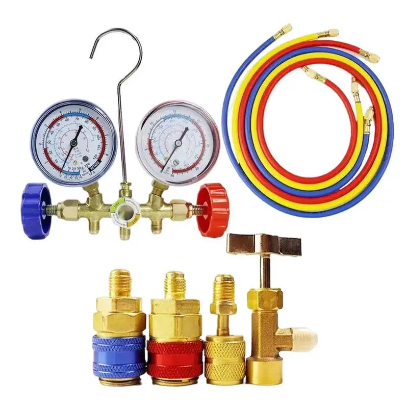 Ac Diagnostic Tool Refrigerant Pressure Gauge High Quality Pressure Gauge Double Meter With Copper Adapter Hand Tool Parts