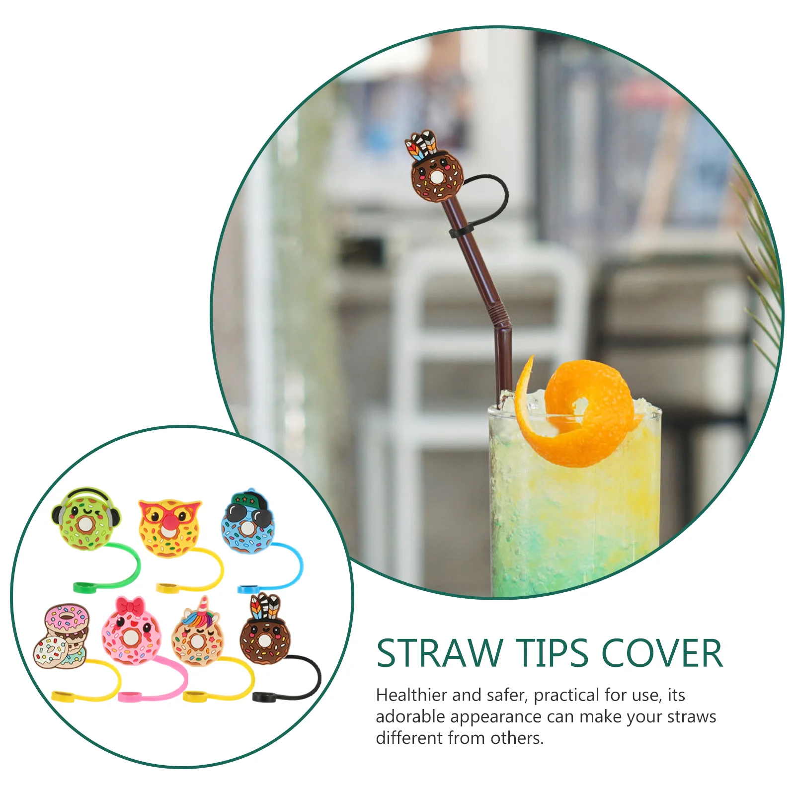 7 Pcs Straw Cover Guard Silicone Tips Glass Decorations Reusable Caps Protectors Silica Gel Accessory