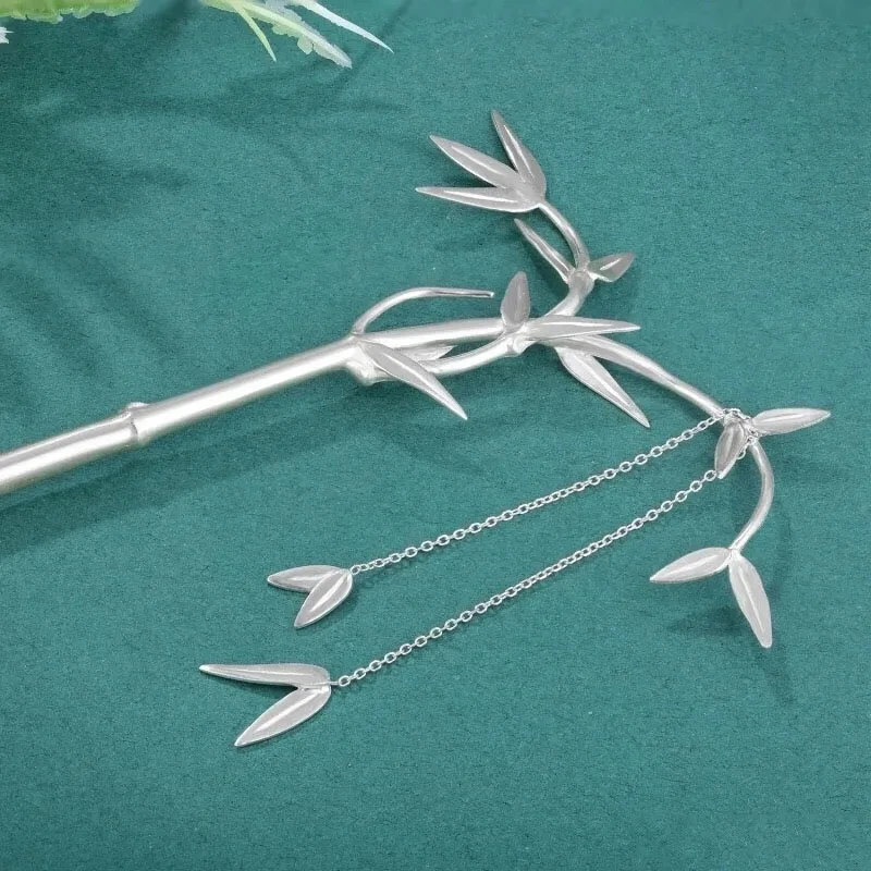 Unique craftsmanship design Thai silver long plant bamboo hairpin exquisite and elegant light luxury ladies silver jewelry