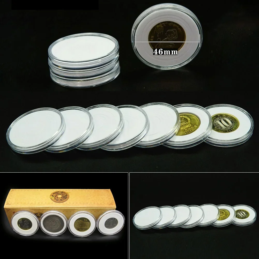 25Pcs 46mm Coin Capsule Holder Storage Box 16-36mm/17-37mm/19-39mm/20-40mm/16-46mm With Adjustable Gasket For Coin Collectable