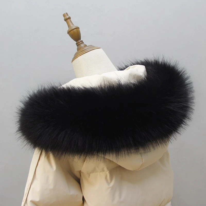 Winter Women\'s Big Fur Hooded Coat Collar Fake Fur Scarf Ladies Jacket Coat Faux Raccoon Fur Collar