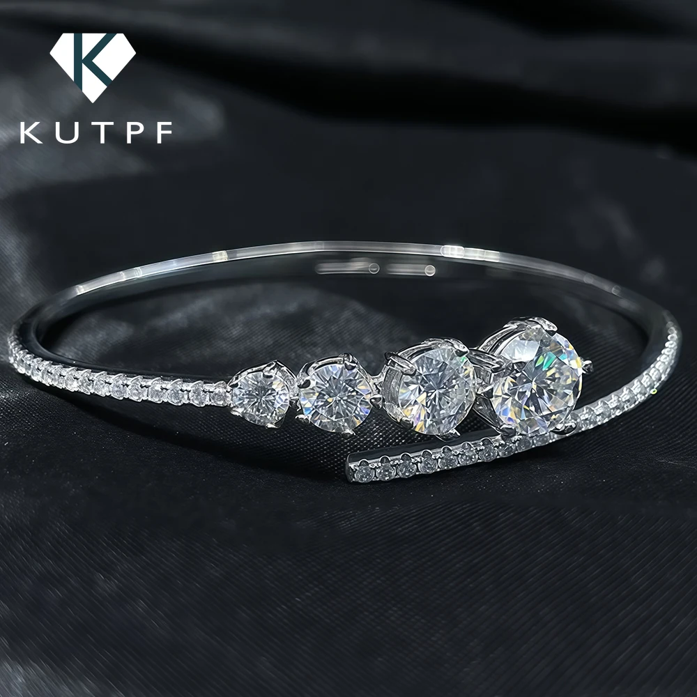 

3.8 Carat Brilliant Cut Moissanite Diamond Open Bangle for Women Gra Certified S925 Silver Plated 18k Gold Adjustable Bracelet