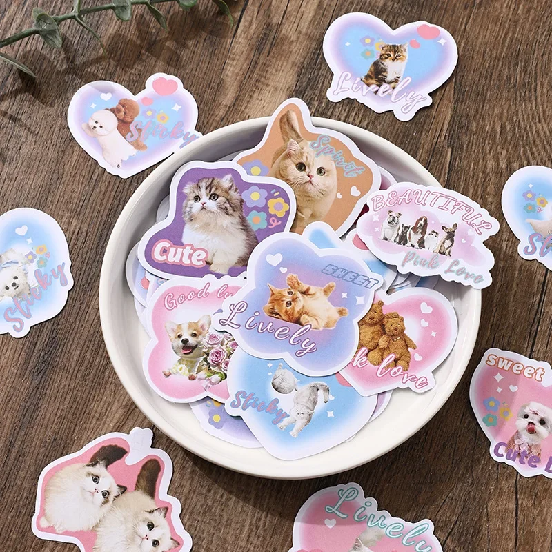 60sheet Sweet Chic Korean Cat Puppy Sticker Kawaii Cartoon Anime Kitten Dog Scrapbook Journal Sticker Guitar Stationery Sticker