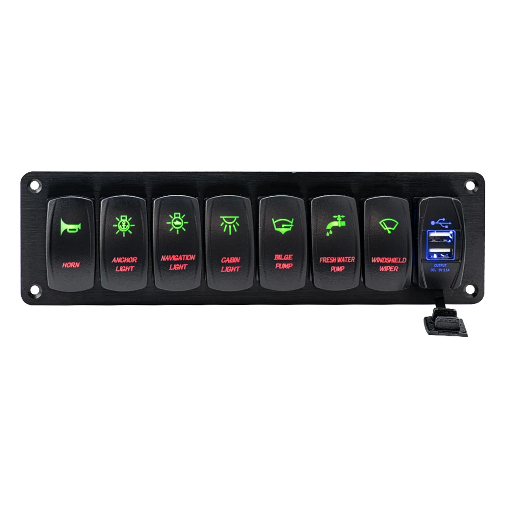 STTL Aluminum IP65 Dual USB Socket 8 Gangs on off Yacht Waterproof Boat Rocker Switch Panel