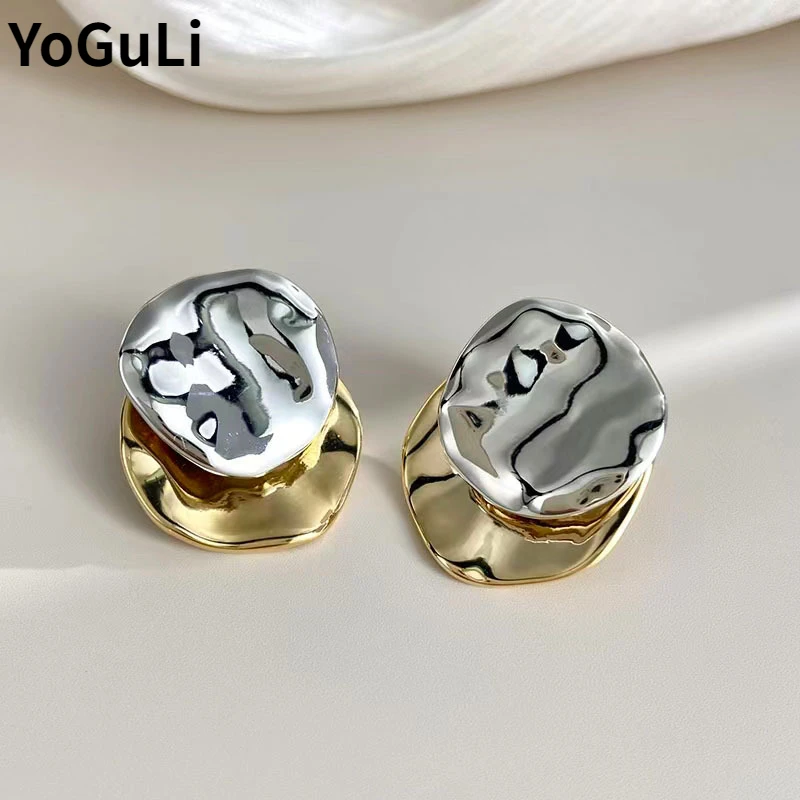 Modern Jewelry European and American Design Splicing Color Shiny Smooth Metal Stud Earrings For Women Party Gifts