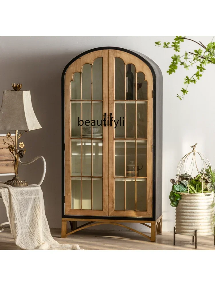 M182 French Bookcase Solid Wood Floor Bookshelf Display Cabinet Made of Glass Dust-Proof Wall Storage Cabinet with Door furn view 3