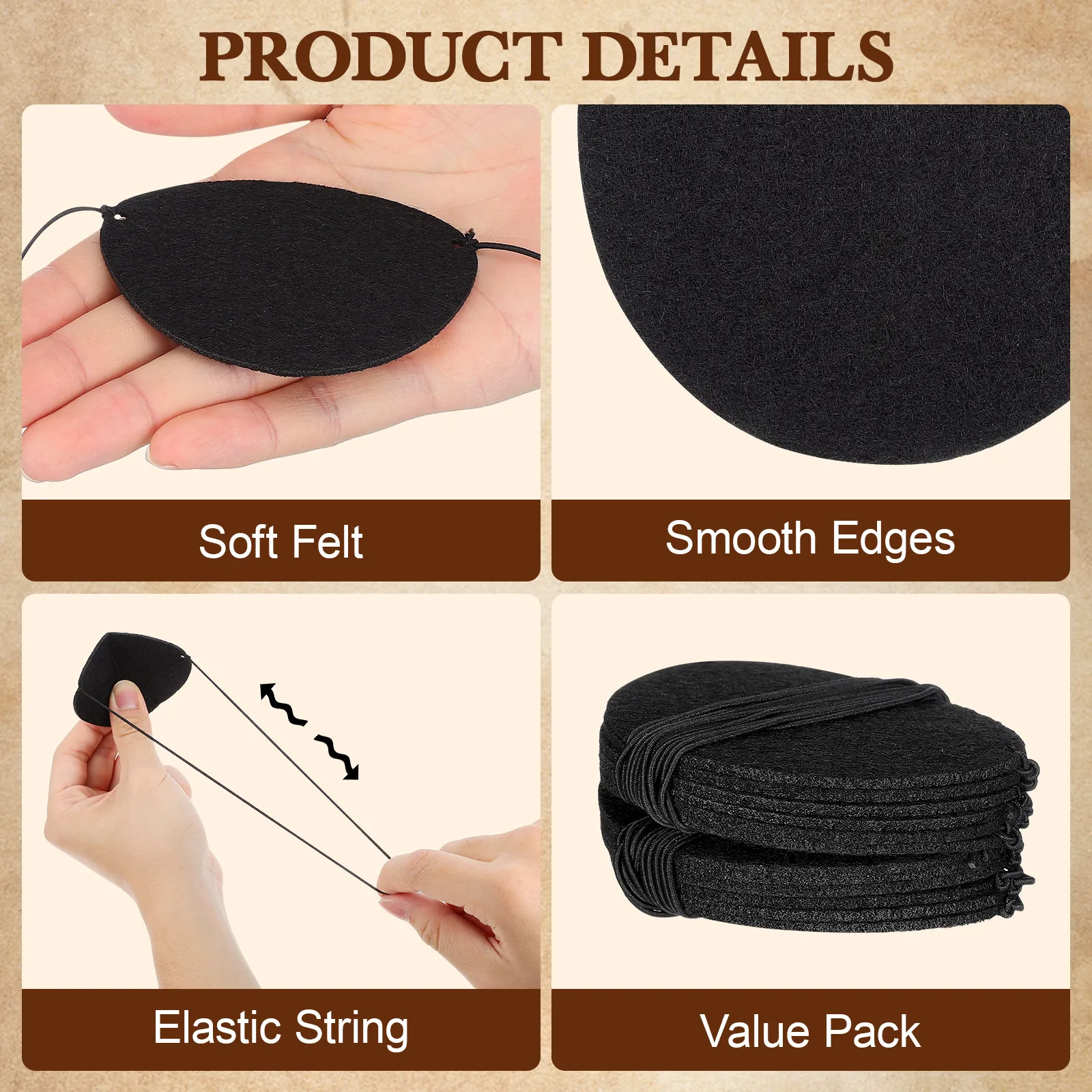 14Pcs Kids Pirate Eye Patch Felt Durable Fabric Halloween Party Costume Accessory Festival Cosplay Fun Props