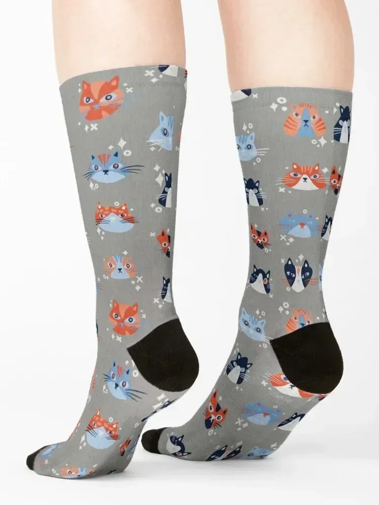 Collection de visages de chat-lieux et chaussettes bleues, cadeaux drôles à la mode, chaussettes pour femmes et hommes