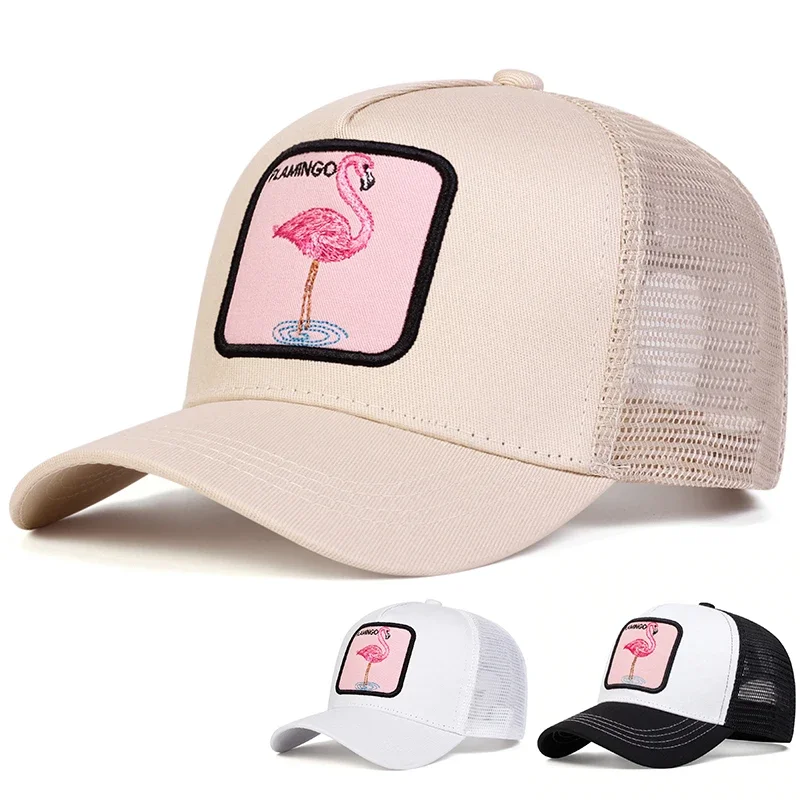 Unisex Flamingo Patch Embroidery Baseball Net Caps Spring Summer Outdoor Sunscreen Hat Adjustable Casual Trucker Hats