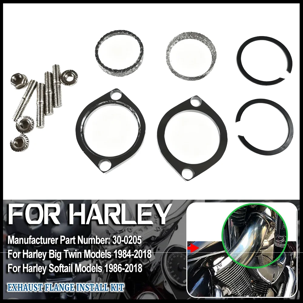 Exhaust Flange Install Kit Flanges Gaskets C-Clips Nuts Washers for Harley Big Twin Softail Sportster Touring Dyna FXD FXDWG