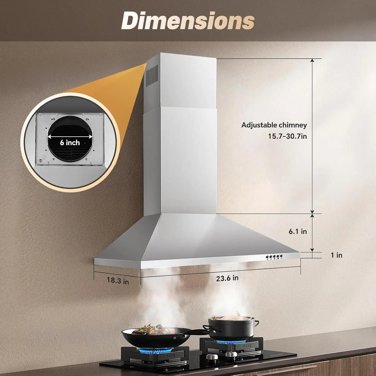 24 inch Wall Mount Stainless Ducted/Ductless Exhaust Kitchen Oven Stove Vent with 3-Speed Fan Range Hood