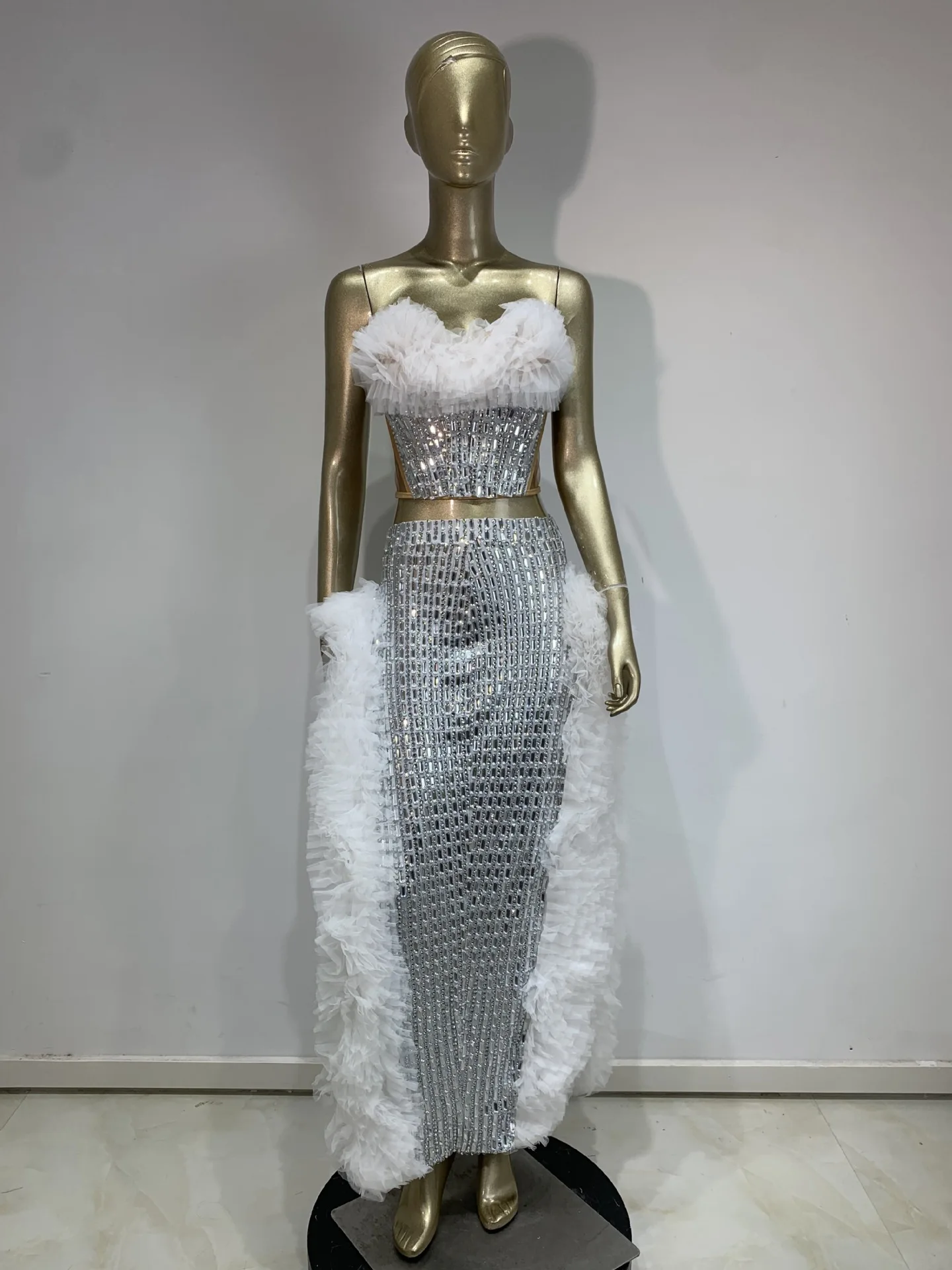 STOCK Luxury Rhinestone Tube Top Set High-End Nightclub Dress Fashionable Bar Performance Outfit Sexy Club Wear Cocktail Dresses