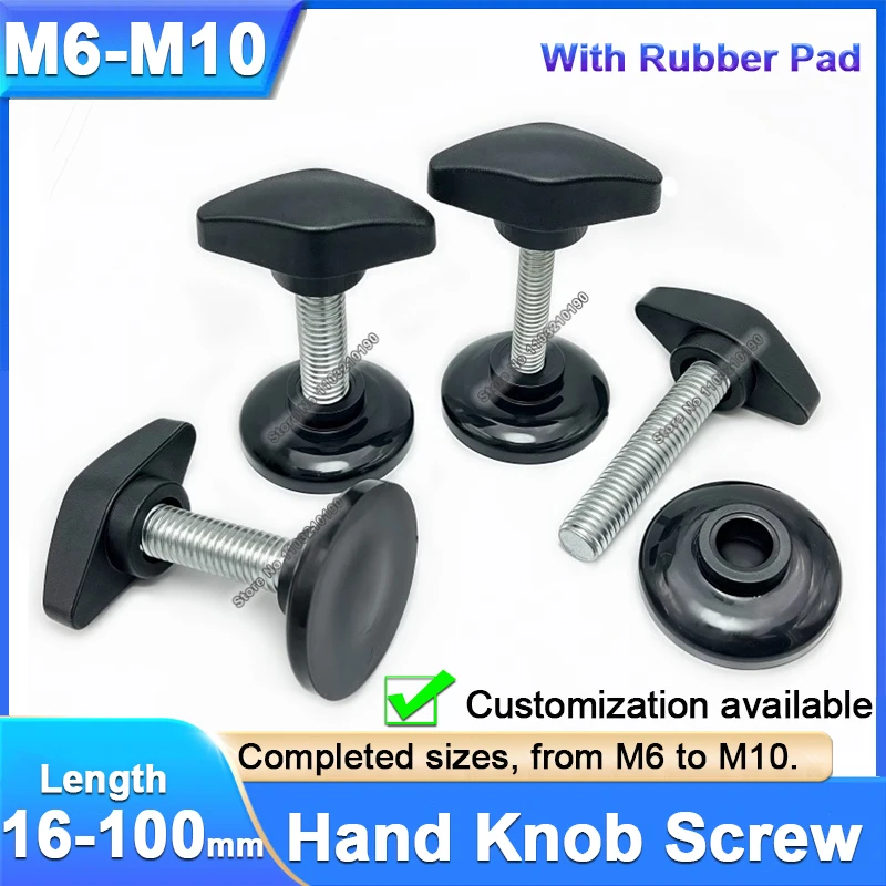 1-10pcs T-Handle Hand Tighten Screws M6 M8 M10 Carbon Steel Bakelite Butterfly Plastic Head Hand Knob Thumb Bolt with Rubber Pad