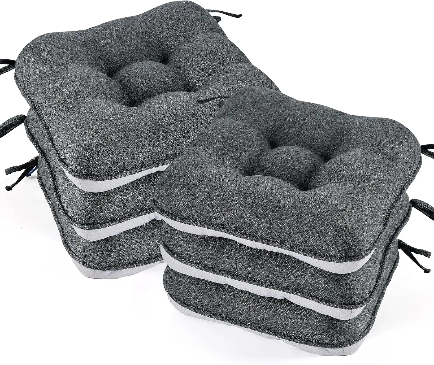 

3.5" Thick Memory Foam Chair Cushions Set of 6, Non-Slip & Tie-Down, Dark Grey 15.5x15.5