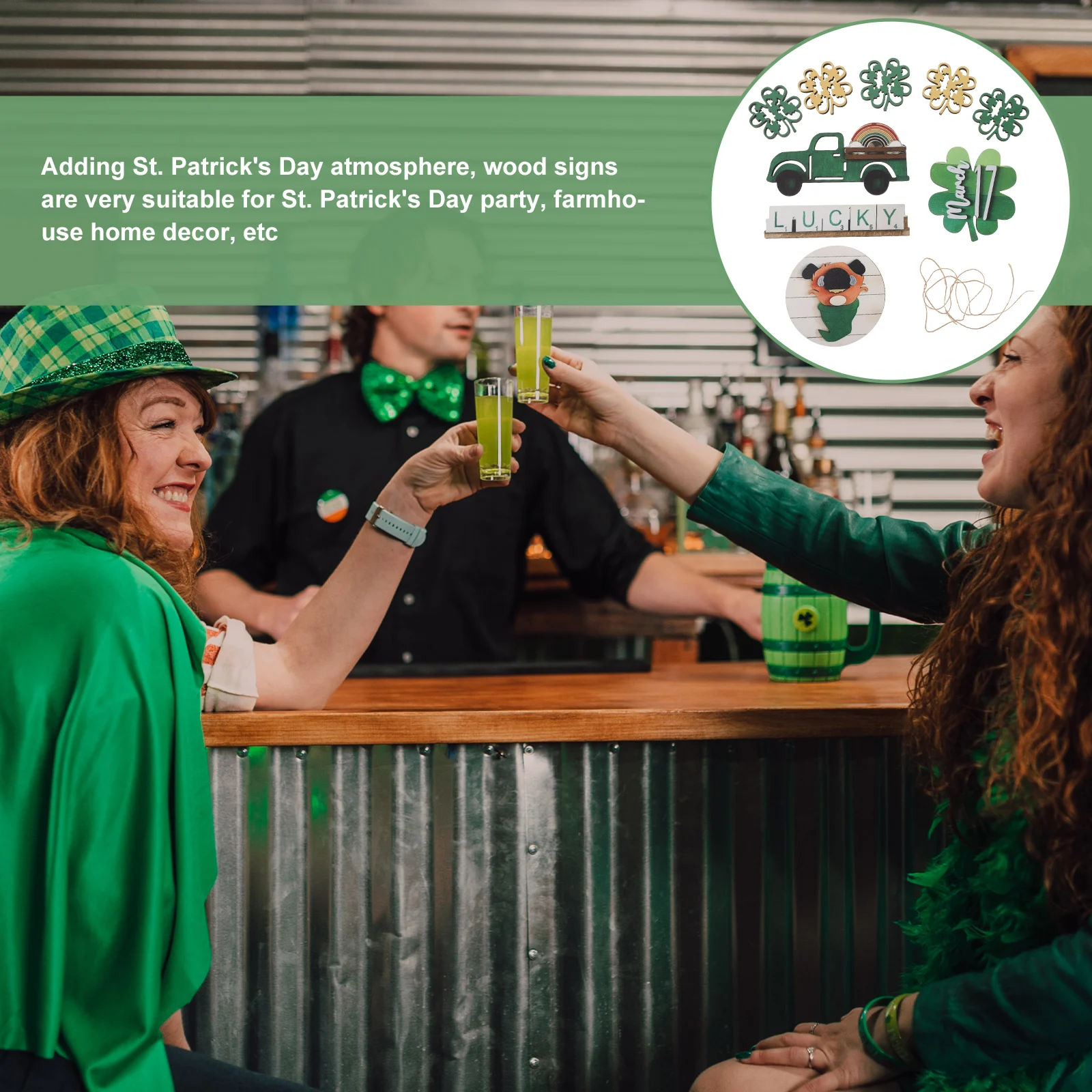 

5pcs Crafts Bright Color St Patrick Decor Tiered Tiered Tray Decor Set Tray Signs Home Party Desktop Table Centerpieces