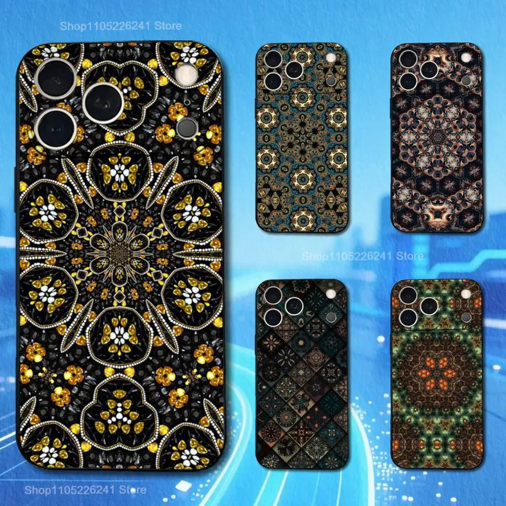

Mandala Art Texture Pattern Phone For iPhone 13,12,15,14,11,16,17,Plus,Pro Max,XS,X,XR,SE,Mini,8,7,Soft Silicone Black