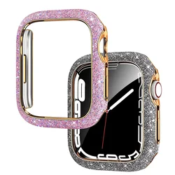 Diamond Half PC Case for Apple Watch Series 8 7 6 SE Bling Bumper Protector Cover Shiny Frame for IWatch 40 41MM 44MM 45MM Cover