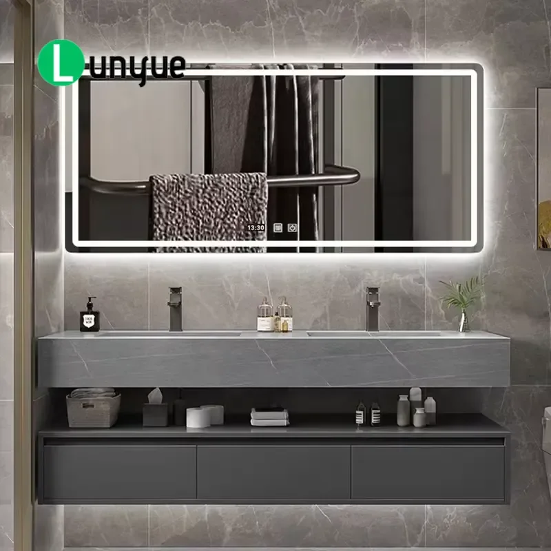 Modern Luxury Wall Mounted Solid Wood Floating Bathroom Vanity Cabinet Single Double Sink Hotel Home Decor Storage Solution