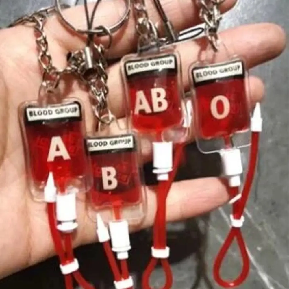 Type A B O AB Plasma Blood Bag Keychain PVC Bag Charm Mobile Phone Straps Unique Fashion Blood Bag Pendant Jewelry Making Gift