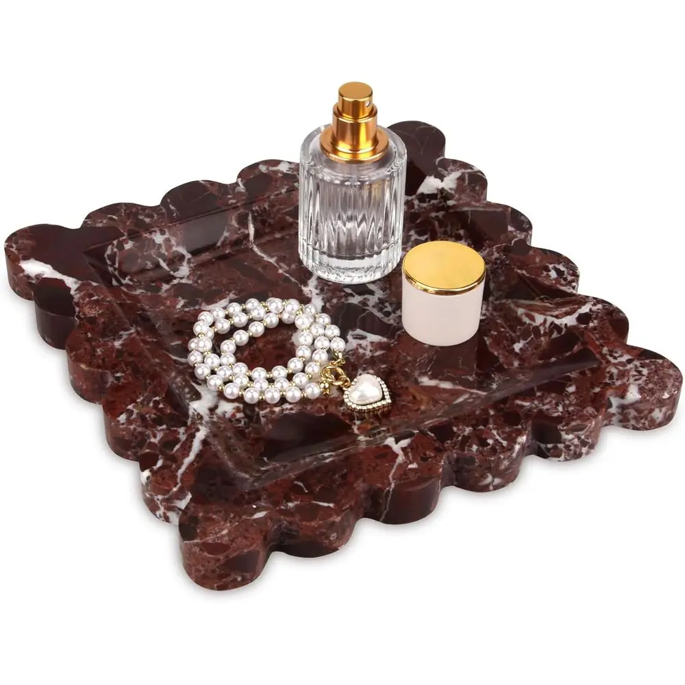 

Square Marble Decorative Tray with Scalloped Edge,Luxury Natural Stone Bathroom Vanity Tray, Drer Top Perume Coee Home Kitchen