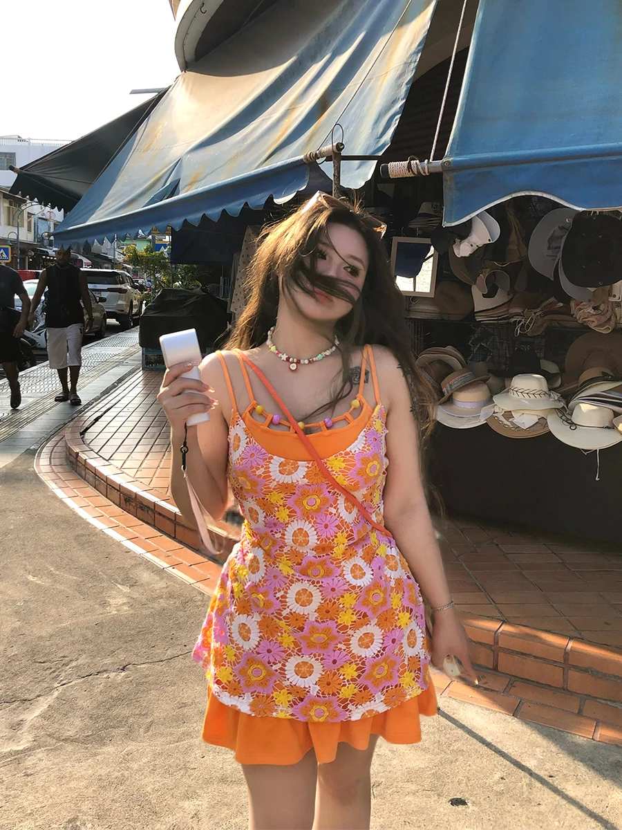 Vestido de Tirantes con Estampado Floral de Margaritas Caladas de Annie, Talla ande para Mujer, Falda Floral Linda, Estilo ...