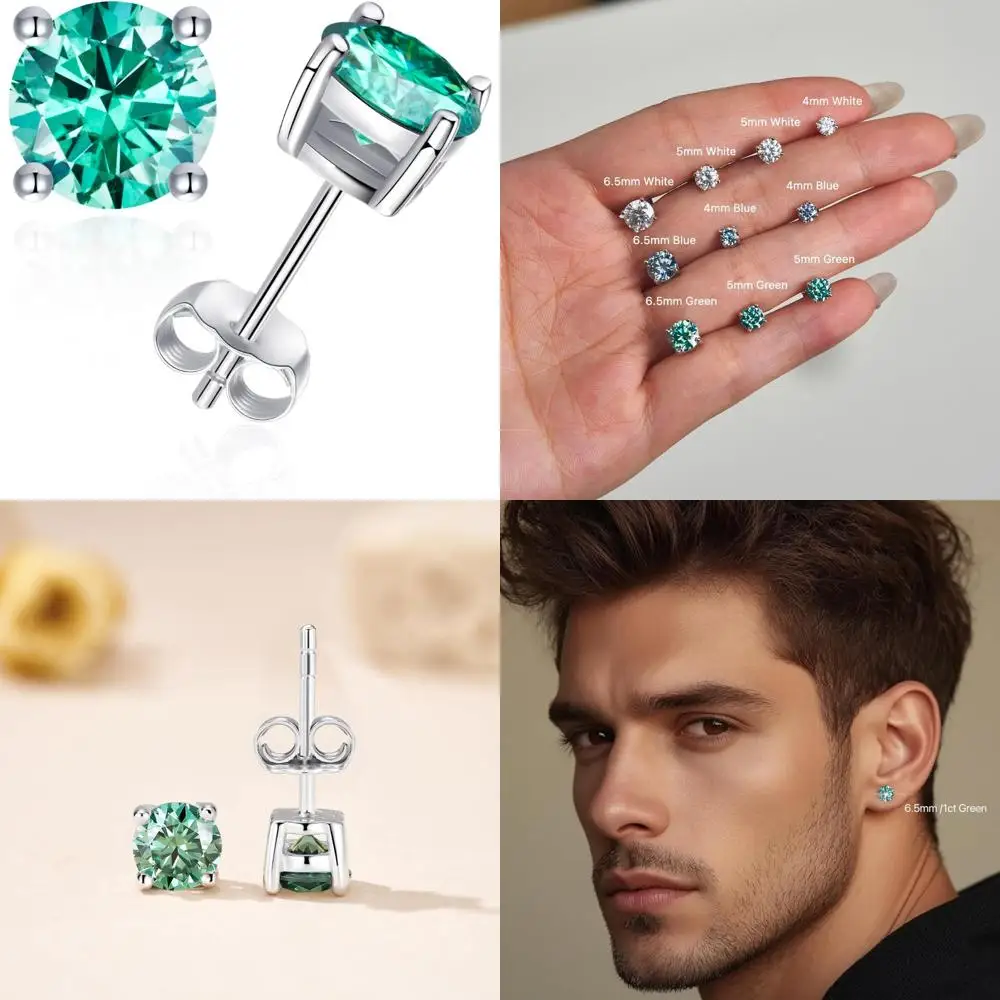 

Серьги-гвоздики с муассанитом от 0,6 до 2 карата из стерлингового серебра для женщин и мужчин, гипоаллергенная плоская задняя часть, созданная в лаборатории цвета D, идеально подходит