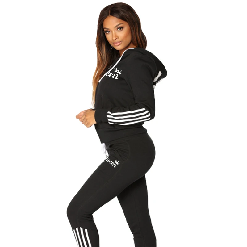 Women Print Letter Tracksuit Streetwear Running 2 Pice Set  Zipper Long Sleeve Hoodies Ladies Pant Autumn Winter Vintage Clothes