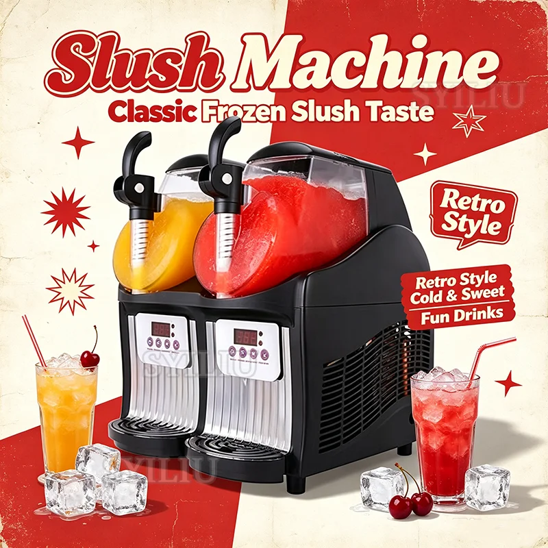 Double Tanks Slush Machine 2L*2 Snow Melting Machine Granizing Machine Cold Drinking Dispenser Stainless Steel