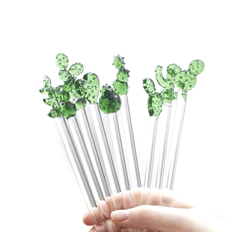 Novel Swizzle Sticks Glass Coffee Stirrers Cactus Shape Stirring Sticks Reusable Stirrers Stir Cocktail Drink  87HA