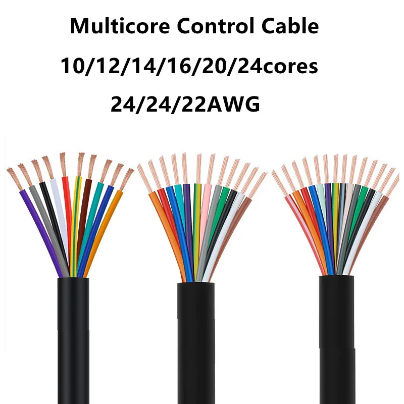 2 meters 10/12/14/16/20/24 core PVC sheathed pure copper core conductor cable signal wire 26/24/22AWG control wire flexible wire