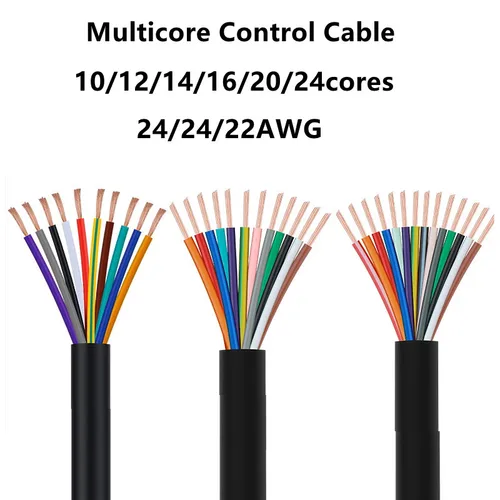 Cable conductor de núcleo de cobre puro revestido de PVC, cable de señal de control flexible, 2 metros, 10/12/14/16/20/24 AWG, 26/24/22AWG