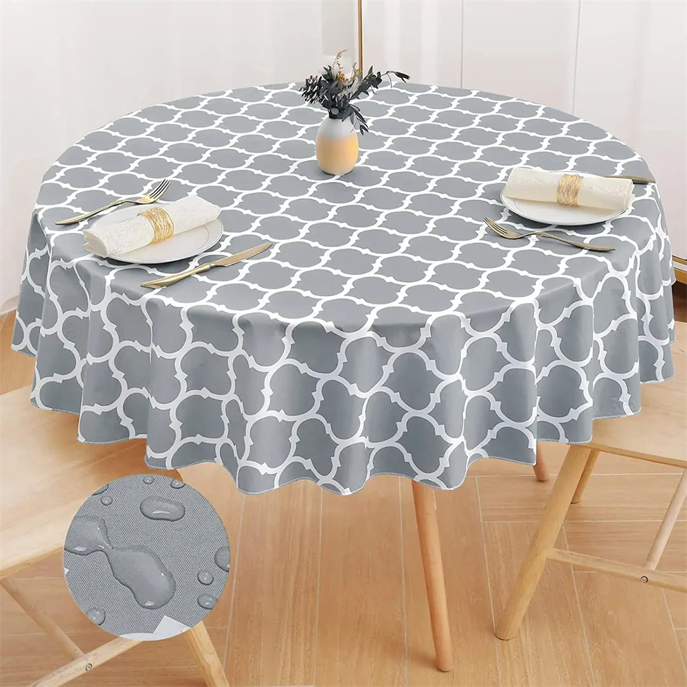 Olanly Waterproof Tablecloth Heat-Resistant 60inch Round PVC Table Cloth Wedding Kitchen Dining Desk Moroccan Table Coat Cover