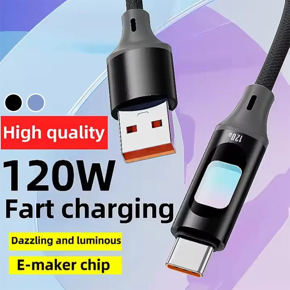 120W Hollow Colorful Luminous Data Cable Fast Charging USB-C Cable For IPhone 15/16, Honor E3K8