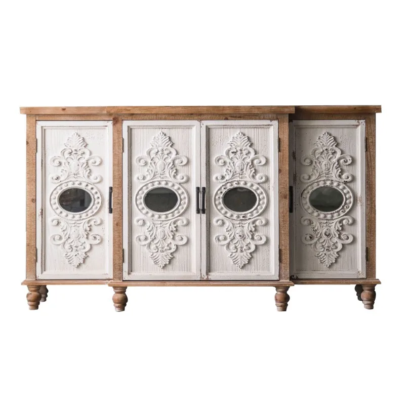 

restaurant dining side cabinet, creative furniture, light luxury solid wood retro carved living room TV cabinet