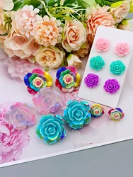 3 pairs Fashionable Acrylic Resin Rose Flower Earrings for Women's Everyday Style