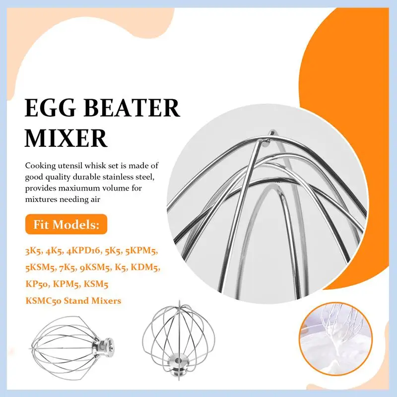EAS-K5AWW Wire Whip Steel Wire Whisk Stainless Steel Egg Beater Mixer Mixing Head 5QT For American Kitchenaid