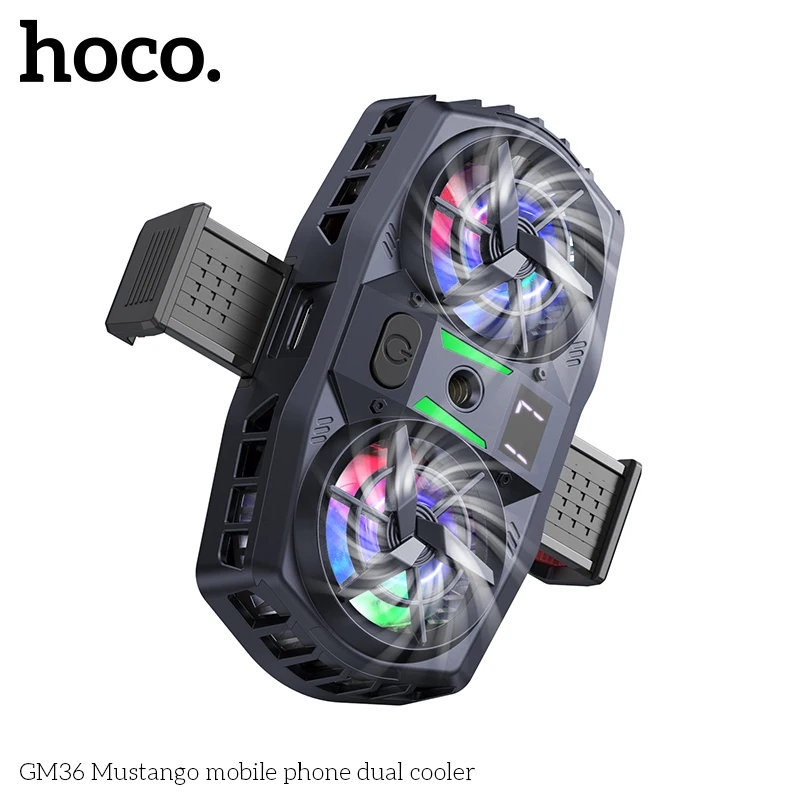 HOCO GM36 Podwójny wentylator do telefonu Chłodzenie lodem Uniwersalna chłodnica do telefonu komórkowego Długotrwały, silniejszy wentylator chłodzący Cyfrowy wyświetlacz