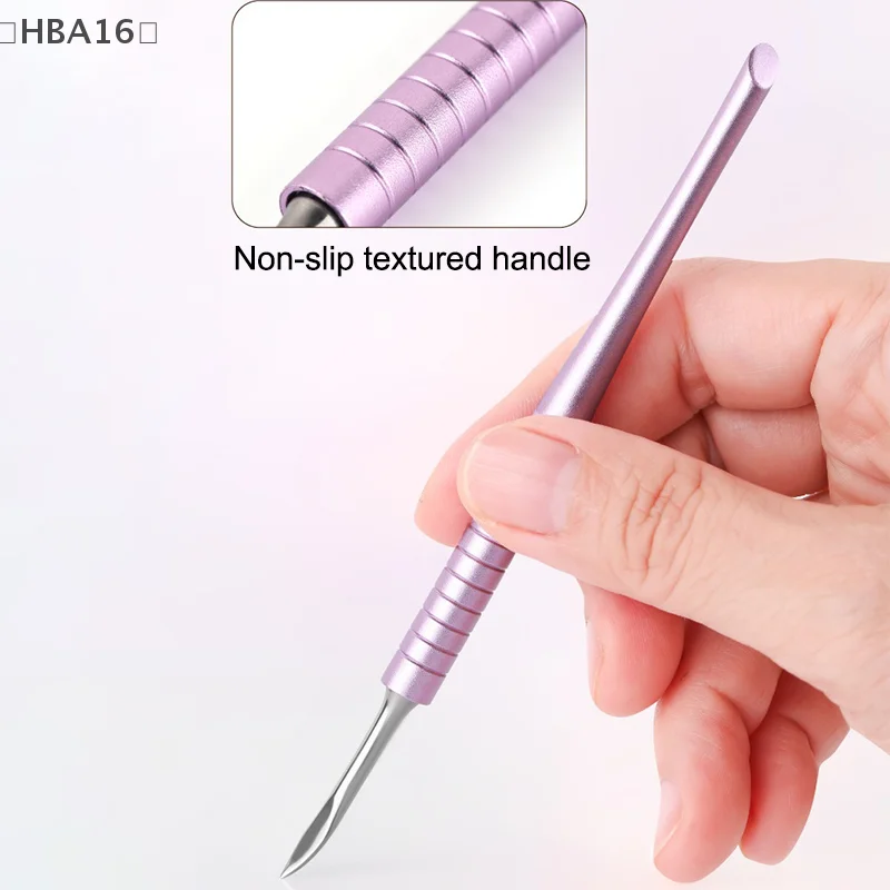(HBA16) 6 in 1 ネイル斜めヘッドステンレス鋼キューティクルプッシャーネイルアートサンディングタブレットマニキュアスティックツールネイルアクセサリー