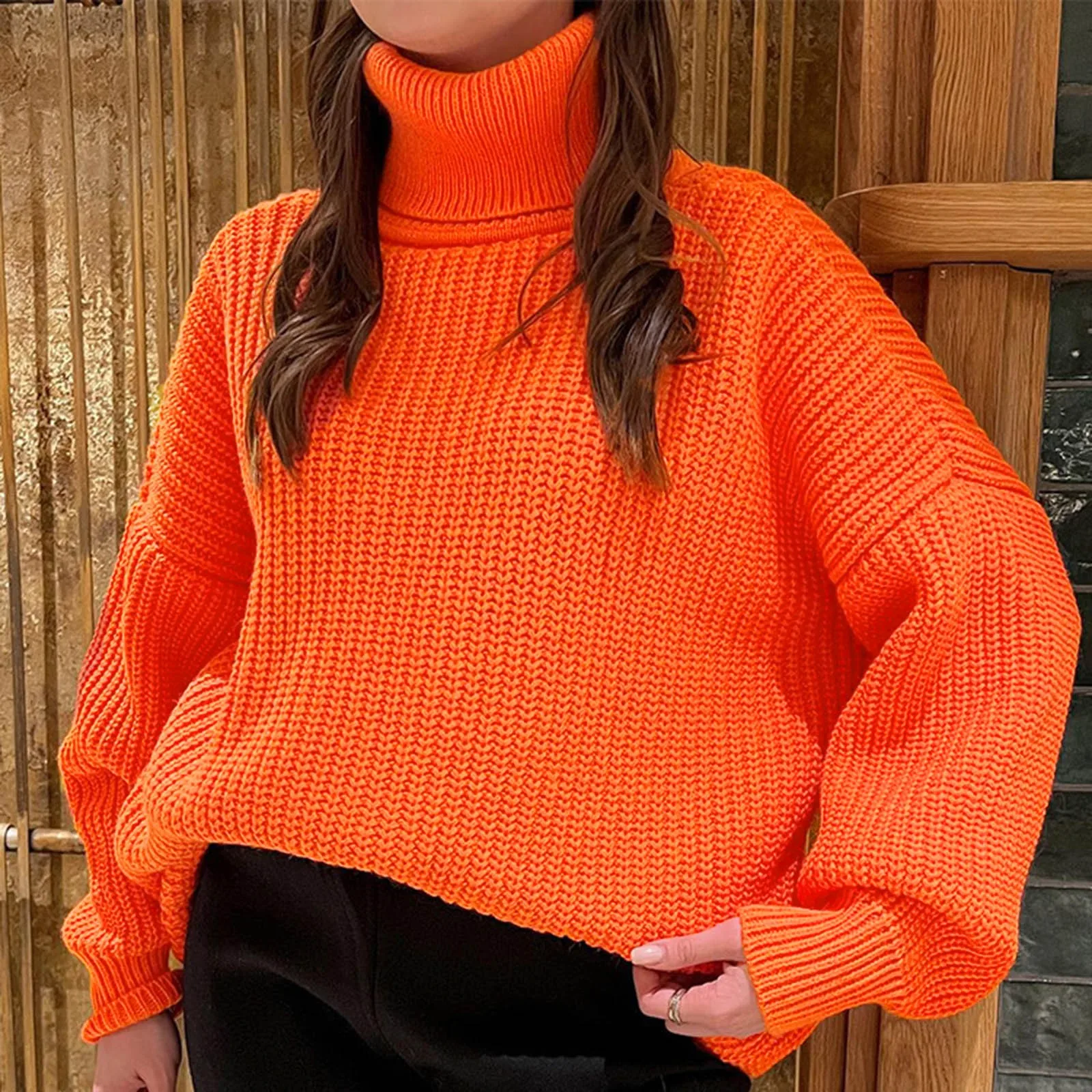 

Women'S Thickened Loose Turtleneck Sweater 2023 Casual Solid Color Oversize Knitted Autumn And Winter Lady Jumper Sweater