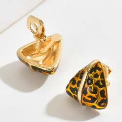 Geometric Triangle Leopard Enamel Clip on Earrings Non Pierced for Women Painless 2025 Fashion Stud Earrings Jewelry Accessories