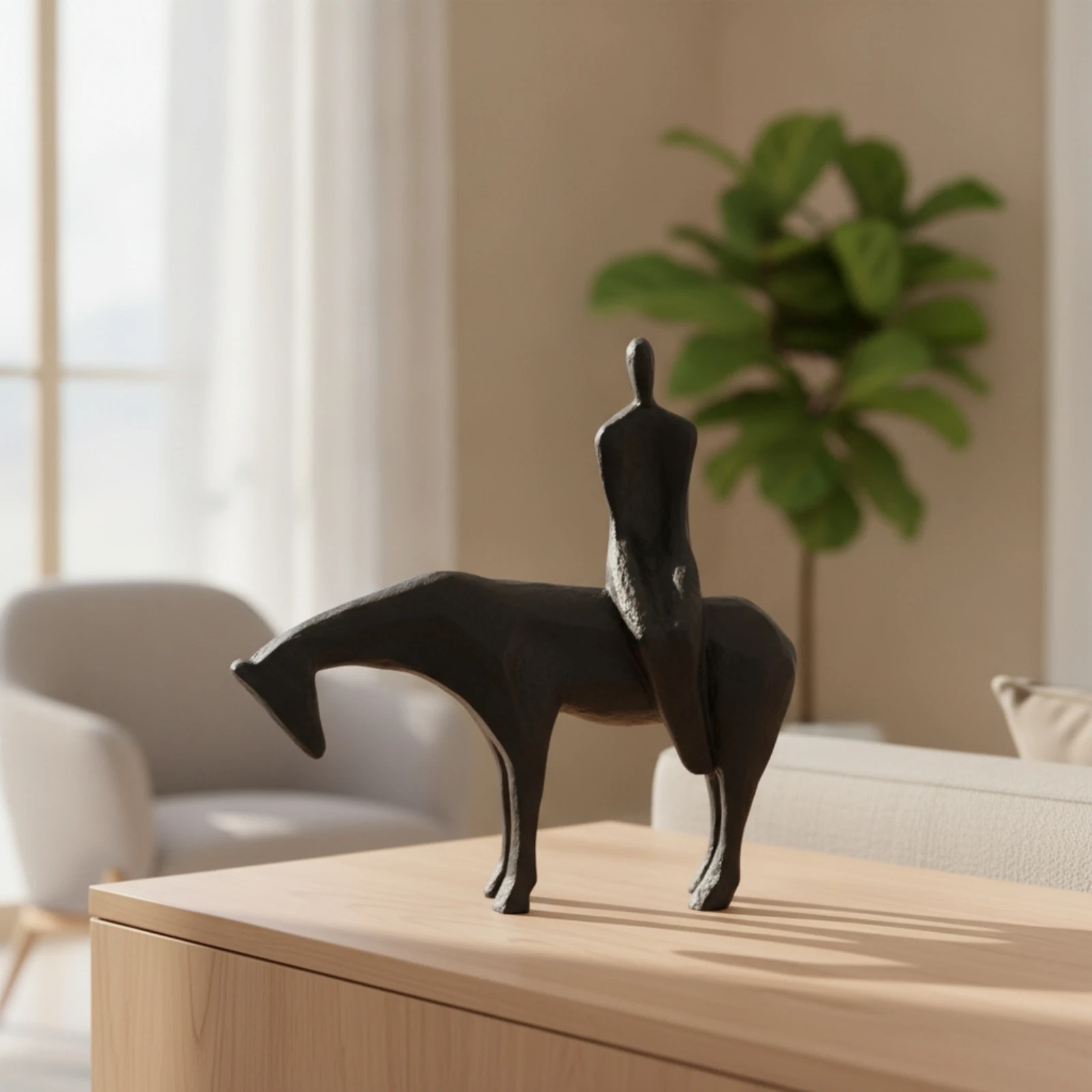 Tabletop Ornament Compact Artisan Resin Decorative Sculpture Abstract Horse Statue Hand-Crafted Look for Console Table