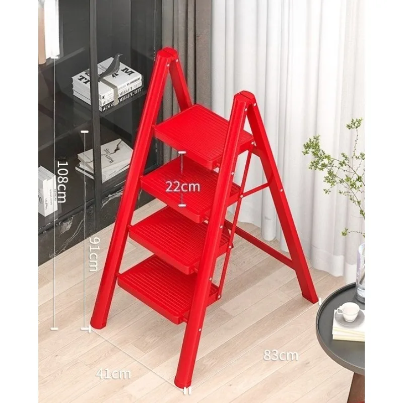 High-grade multi-functional red three-step ladder festive non-slip household folding ladder herringbone ladder