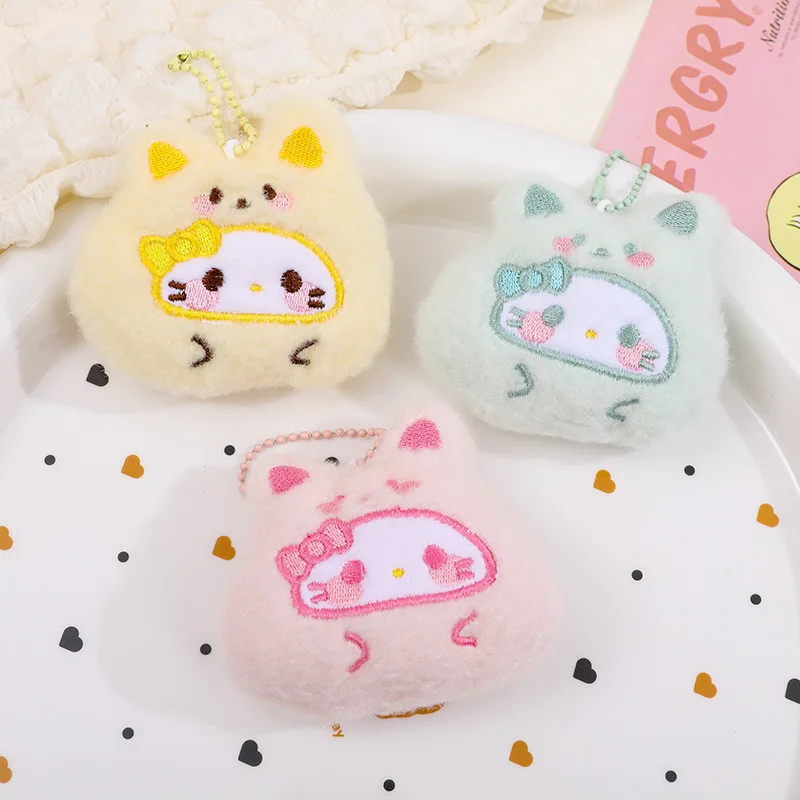 8 cm/3.15in Pluche Sleutelhanger Hello Kitty Kawaii Hanger Leuke Stuff Rugzak Katoenen Pop Anime Randapparatuur Collectible meisje Speelgoed Cadeau