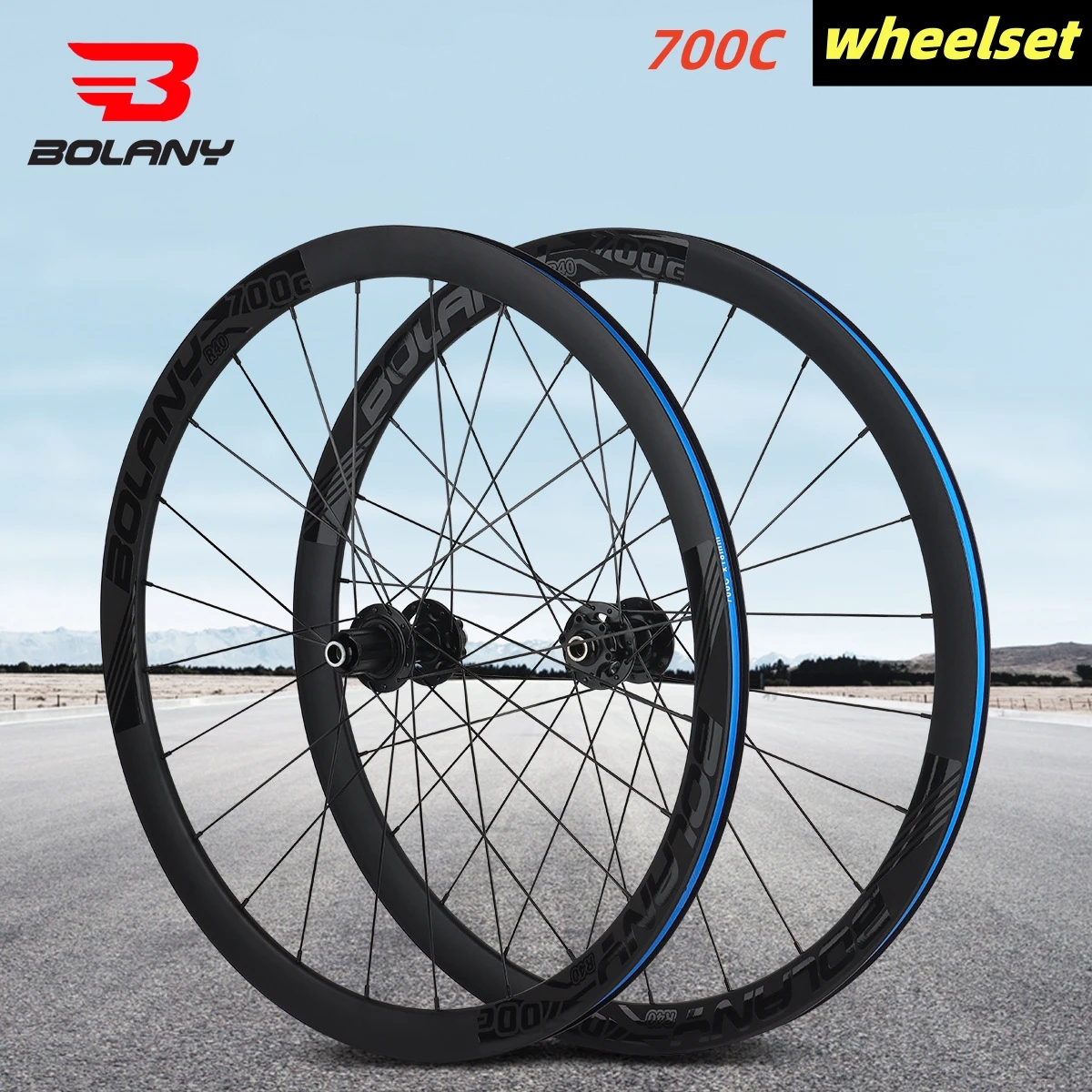 Gravel Road Bicycle Wheelset Bolany 700C Bucket Axle Disc Brake Wheel Set 40 Frames High 120 Sound Aluminum Alloy Wheelset