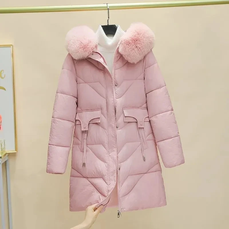 

2023 New Winter Women's Hooded Down Cotton Jacket Coat Big Fur Collar Long Coats Female Fashion Thick Warm Cotton Padded Outerwe