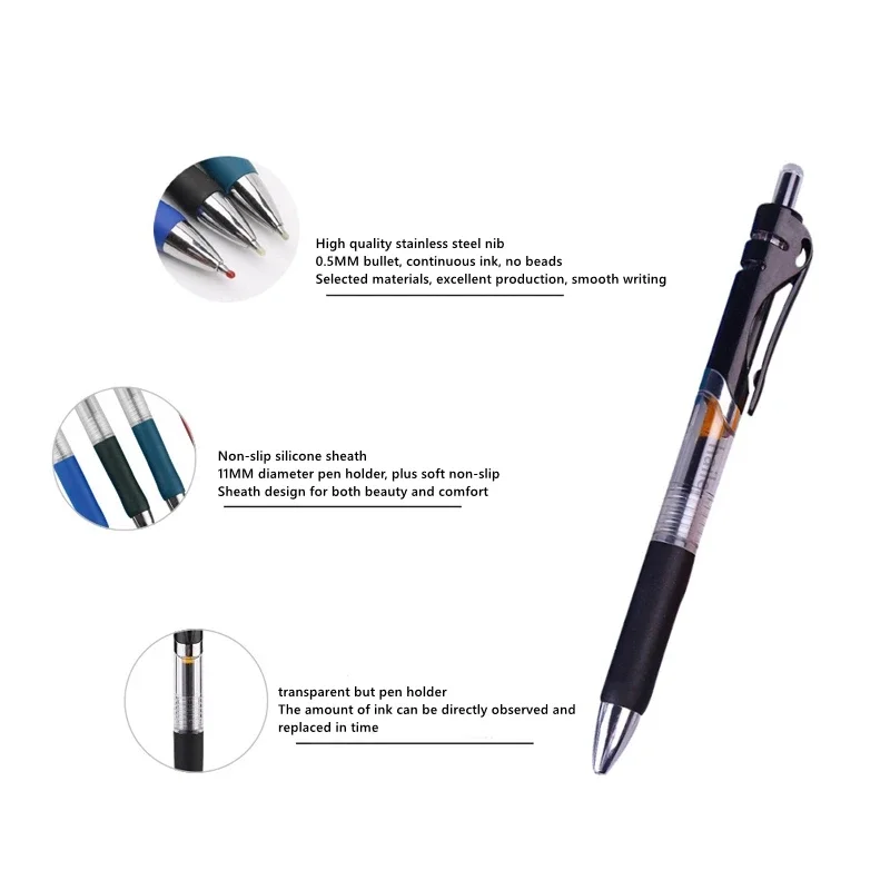 Large Capacity Business Retractable Gel Pens Refills 0.5mm Black blue ink Ballpoint School Student Exam Writing Supplies