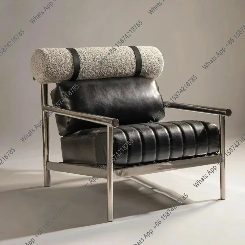

J Modern Designer Bauhaus Leather Cloth Sofa Chair Leisure Chair Nordic Style Creative Metal Skeleton Lazy Recliner