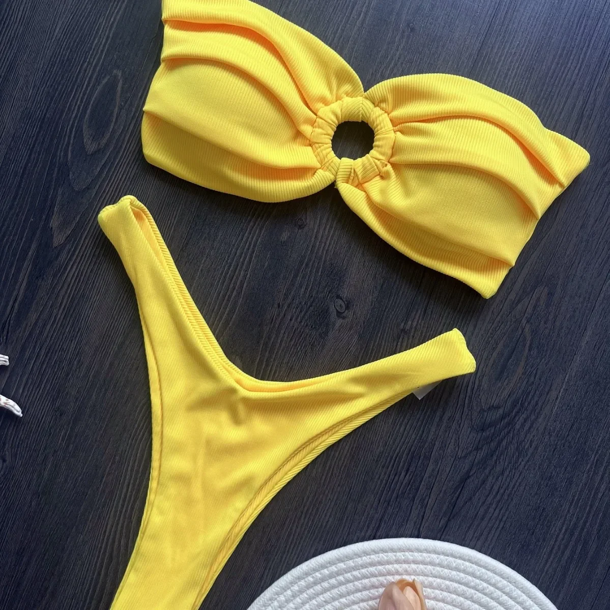 مطوي العصابة عالية قطع البرازيلي بيكيني النساء ملابس السباحة الإناث قطعتين مجموعة البكيني الاستحمام ثوب السباحة السباحة